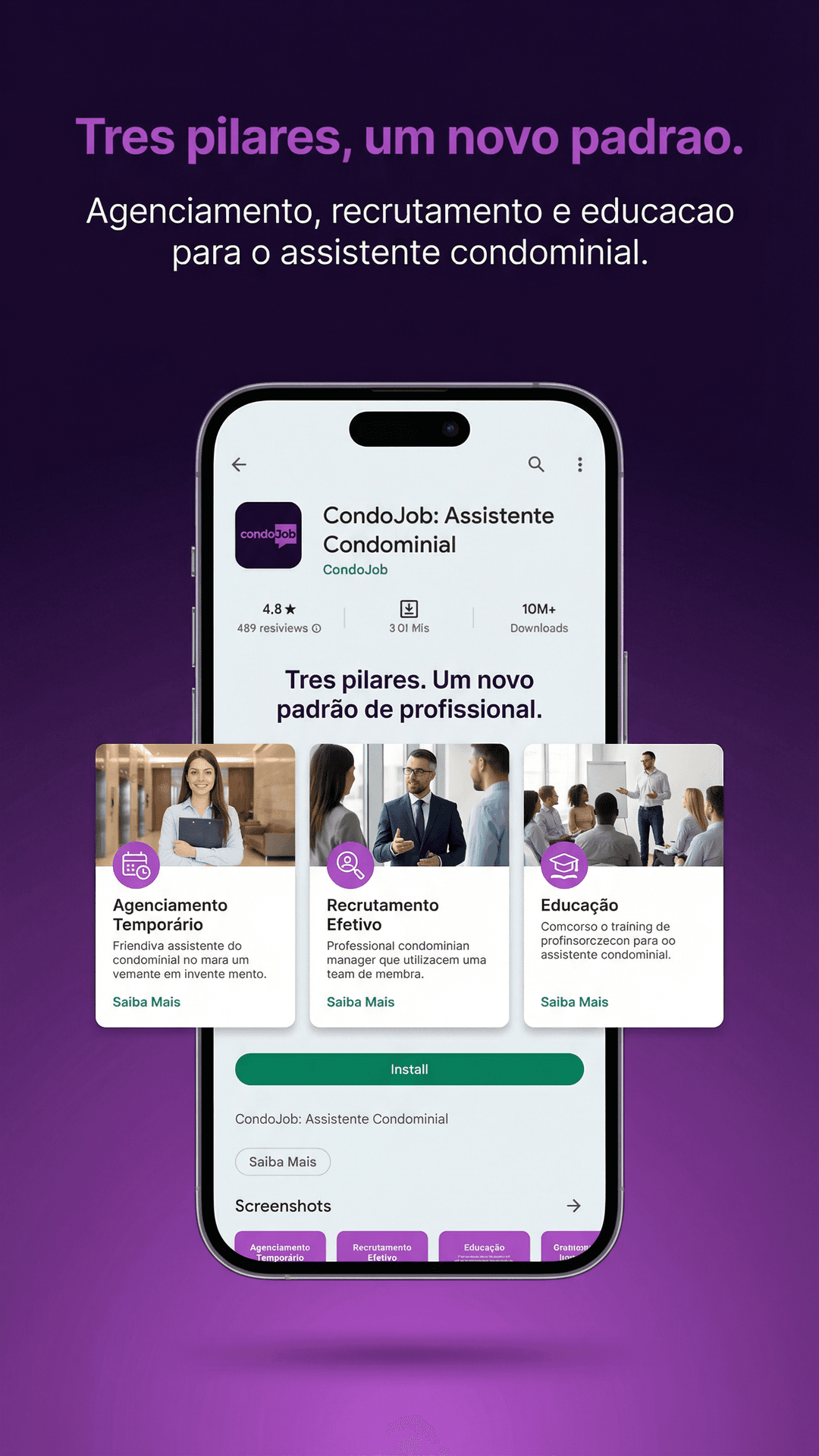 As areas da CondoJob aparecem como funcoes reais da plataforma.